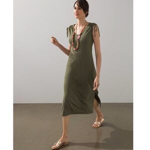 Chico's Casual Dress Midi  Size 3 XL Size 16 Slub Olive Sleeveless